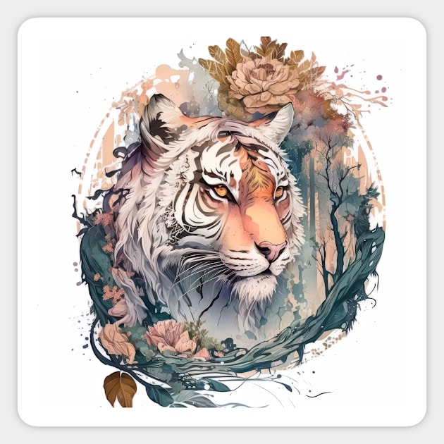 Tiger Portrait Animal Painting Wildlife Outdoors Adventure Sticker by Cubebox